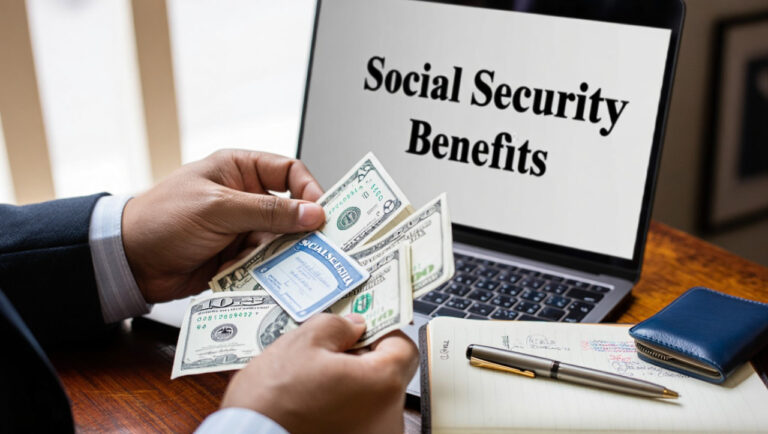 Person working on a laptop while receiving social security benefits