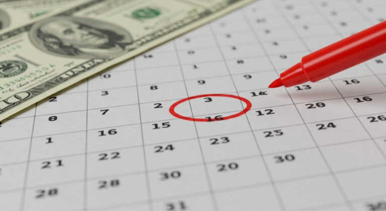 Calendar showing Social Security payments schedule for August deposit